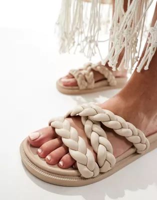 London Rebel chunky braided strap sandals in white | ASOS (Global)