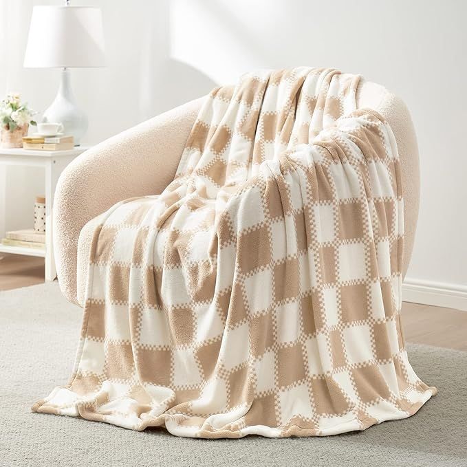 Cozy Bliss Beige Checkered Throw Blanket Ultra Soft Warm MilkyPlush™ Fleece Blanket Checkerboar... | Amazon (US)