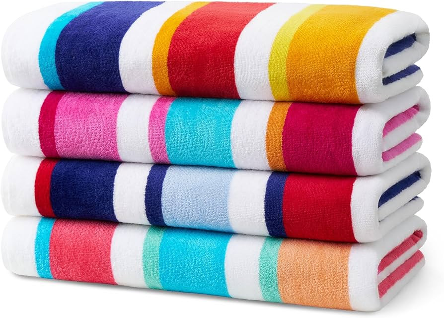 Kaufman - Joey Velour Colored Classic Multi-Color Stripe Beach & Pool Towel - Large 100% Combed C... | Amazon (US)