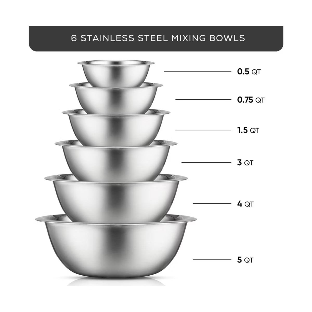 JoyJolt Stainless Steel Food Mixing Bowl Set of 6 Kitchen Mixing Bowls - Silver | Target