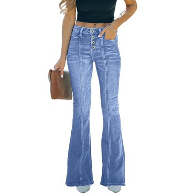 Coolmee Women's High Waisted Jeans Wide Leg Button Fly Bell Bottoms Denim Pants Blue XS | Target
