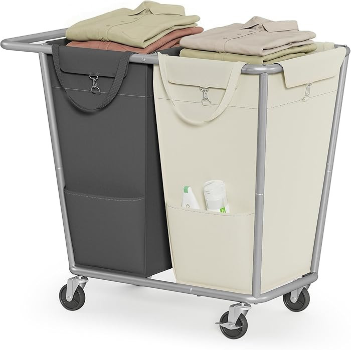 SONGMICS Laundry Basket with Wheels, 2-Section Laundry Sorter, 50.2 Gallons (190 L) Rolling Hampe... | Amazon (US)