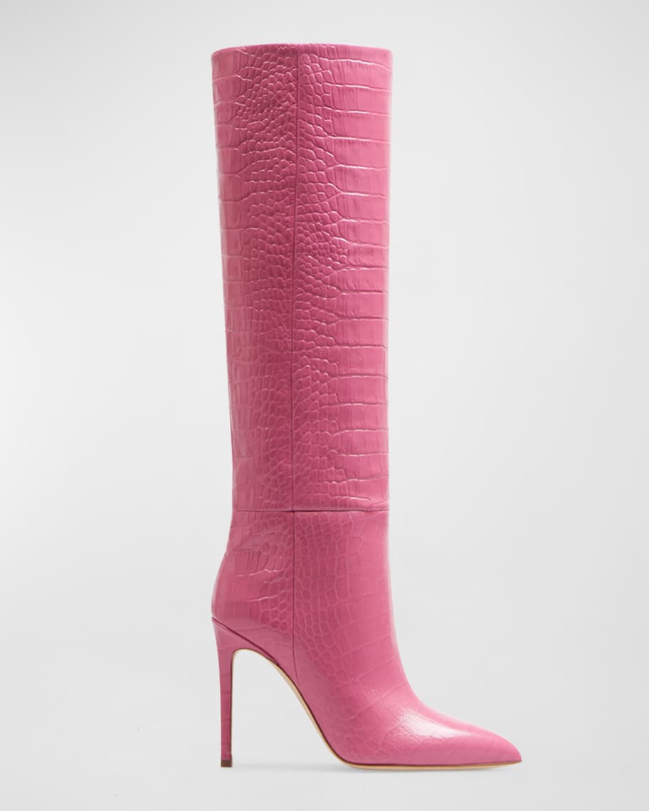 Paris Texas Croco Stiletto Knee Boots | Neiman Marcus