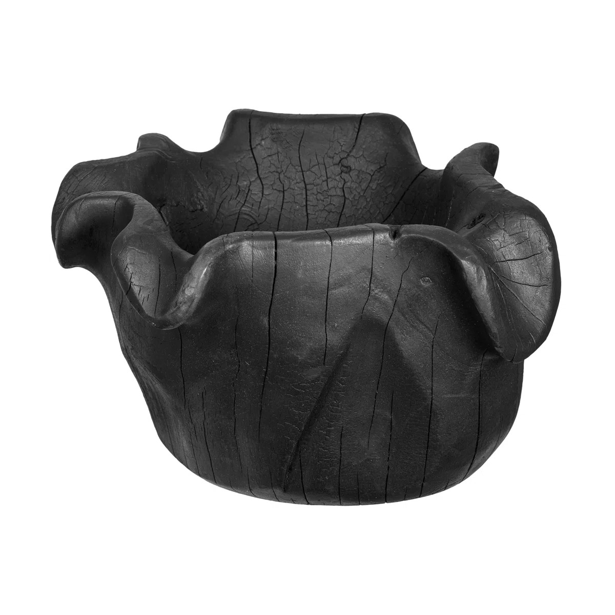 13.8x11.8x7.9" Black Teak Wood Bowl with Raised Uneven Edges | Wayfair North America