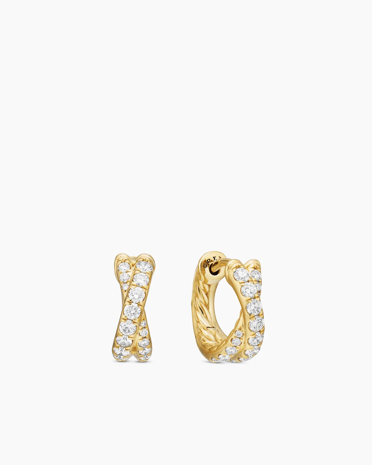 David Yurman | Pavé Crossover Hoop Earrings in 18K Yellow Gold with Diamonds, 12mm | David Yurman