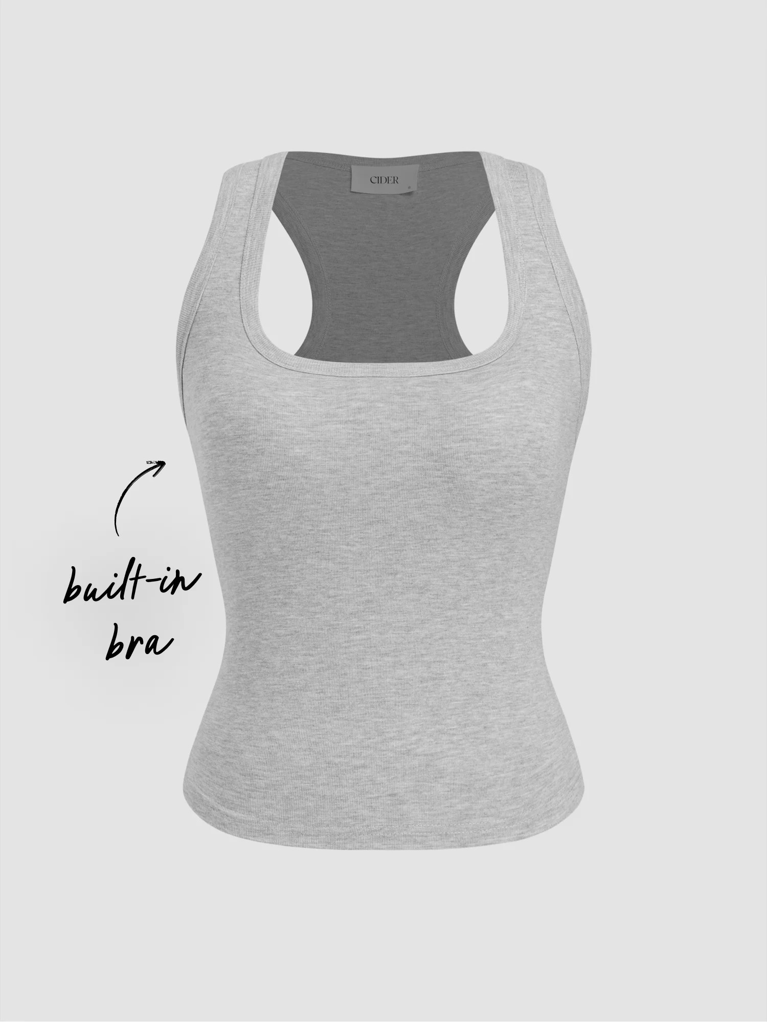 Knit Fabric Built-in Bra Square Neck Tank Top For Home Bedroom | Cider