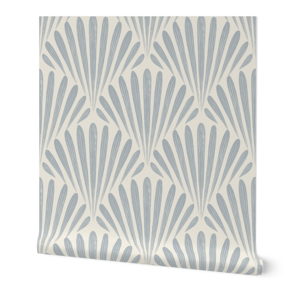 scallop fans - creamy white french grey blue - art deco geometric seashells Wallpaper | Spoonflow... | Spoonflower