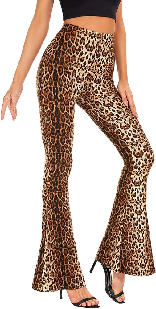 Womens Leopard & Snake Flare Animal Print Flared Bell Bottom Pants Wide Leg Pants | Amazon (US)