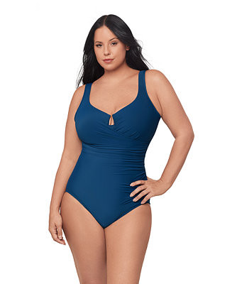 Miraclesuit Plus Size Escape Underwire Allover-Slimming Wrap One-Piece Swimsuit - Macy's | Macy's