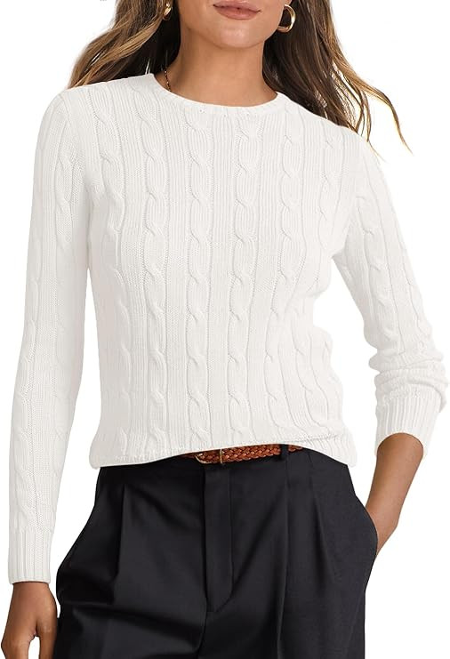 ANRABESS Sweaters for Women Long Sleeve Cable Knit Pullover | Crewneck Soft Cozy Basic Old Money ... | Amazon (US)