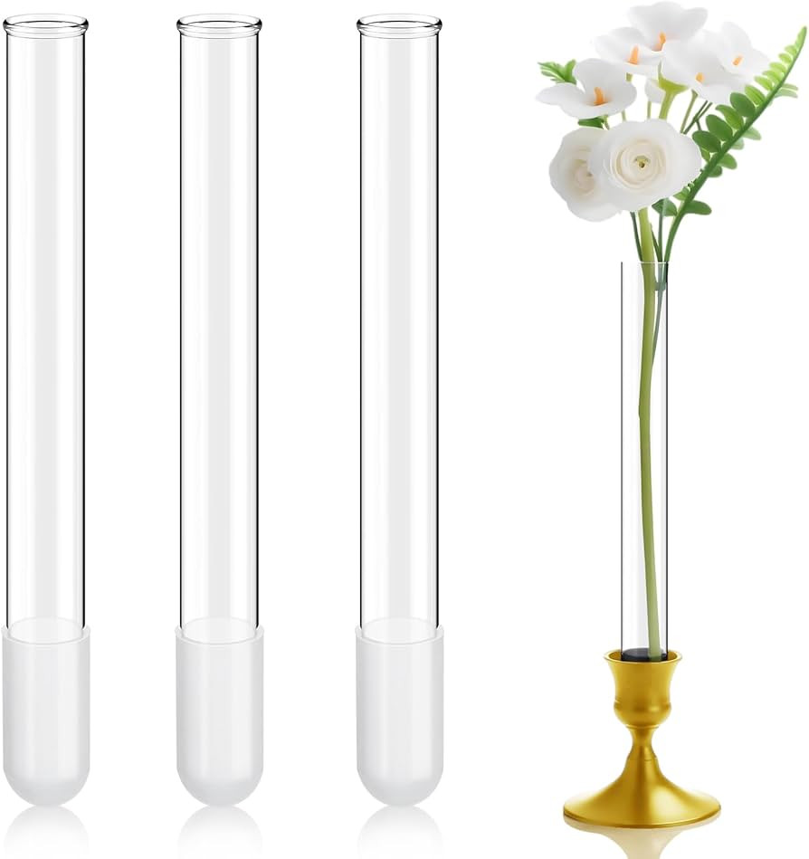 3 Pack 7.9" Glass Bud Vase Taper Candle Holder's Bud Vase for Flower Candlestick Sizes from 22mm ... | Amazon (US)