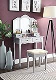 Roundhill Furniture Sanlo Wooden Vanity | Make Up Table and Stool Set | Silver | Amazon (US)