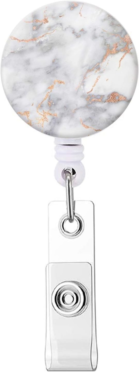 Badge Reel, White Marble Retractable ID Card Badge Holder with Alligator Clip, Name Nurse Decorat... | Amazon (US)