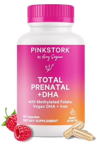 Pink Stork Total Prenatal Vitamins with DHA, Folate, Iron, Choline, and Vitamin B12 - Prenatals for Women to Support Fetal Development, Pregnancy Essentials, Berry Essence, 60 Capsules, 1 Month Supply | Amazon (US)