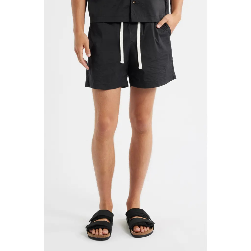 RIZORT Kore Drawstring Nylon Shorts in Black at Nordstrom, Size Small | Nordstrom
