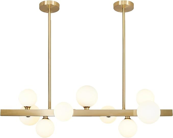 BOKT Mid Century Modern Gold Rectangle Chandelier 9 Lights Globe Linear Pendant Light Fixture Cei... | Amazon (US)