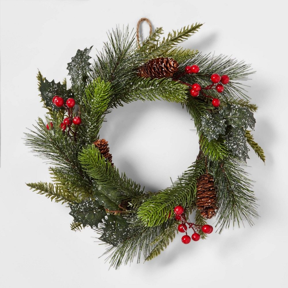 15"" Greenery with Pinecones & Red Berries Artificial Wreath - Wondershop | Target