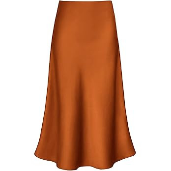 Women's Satin High Waist Hidden Elasticized Waistband Flared Casual A Line Midi Skirt | Amazon (US)