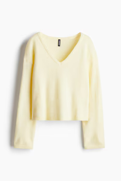 H & M - Fine-Knit V-Neck Sweater - Yellow | H&M (US + CA)