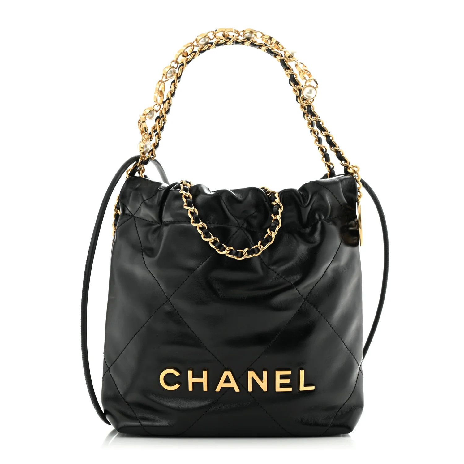Chanel Shiny Calfskin Quilted Pearl CC Chain Mini Chanel 22 Black 1751735 | FASHIONPHILE (US)