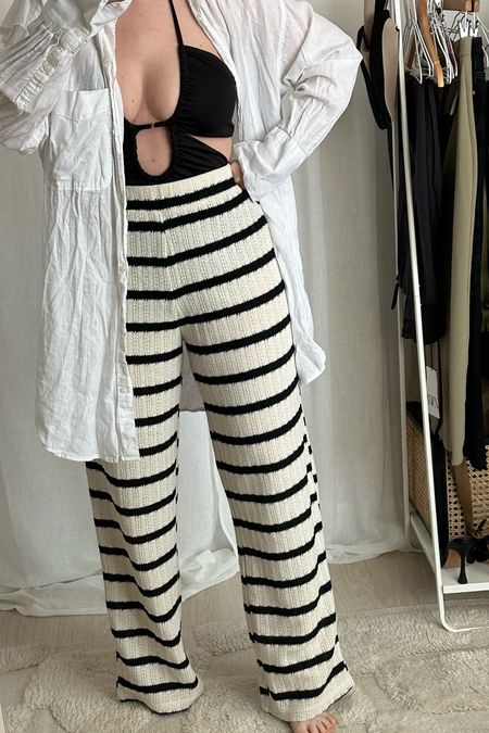Loooove these striped knit trousers from Mango, perfect with a swimsuit and linen shirt for beside the pool 🤍🖤
Cut-out swimsuit with crossed straps | Black swimwear | Beach trousers | Poolside outfit ideas | Summer packing 

#LTKeurope #LTKtravel #LTKswim