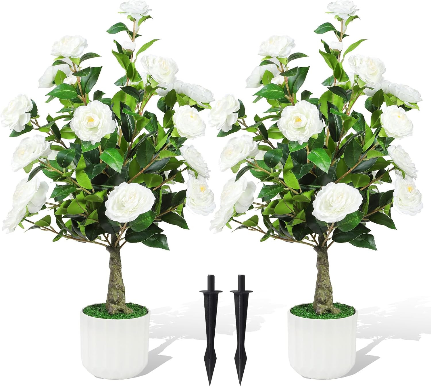 Amazon.com: 32'' Artificial Camellia Tree Outdoor Set of 2 Realistic Camellia Plant Indoor with P... | Amazon (US)