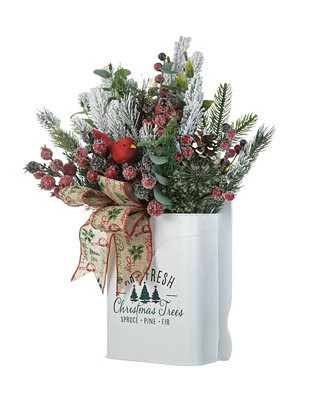 Glitzhome 21 H Christmas Pine Needle Berry Ribbon Centerpiece - Macy's | Macy's