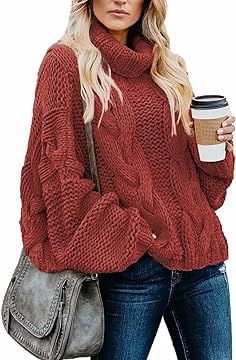 Dokotoo Womens 2022 Winter Fall Solid Turtleneck High Neck Balloon Long Sleeve Sweaters Pullover Out | Amazon (US)