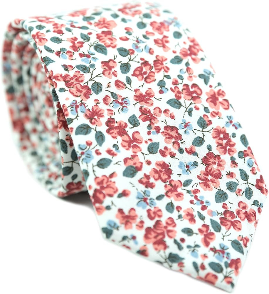 DAZI Men's Skinny Tie Floral Print Cotton Necktie, Great for Weddings, Groom, Groomsmen, Missions... | Amazon (US)