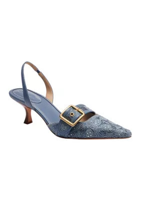 COACH Women's Margot Slingback Crystal Signature Denim Heels, 8.5N | Belk
