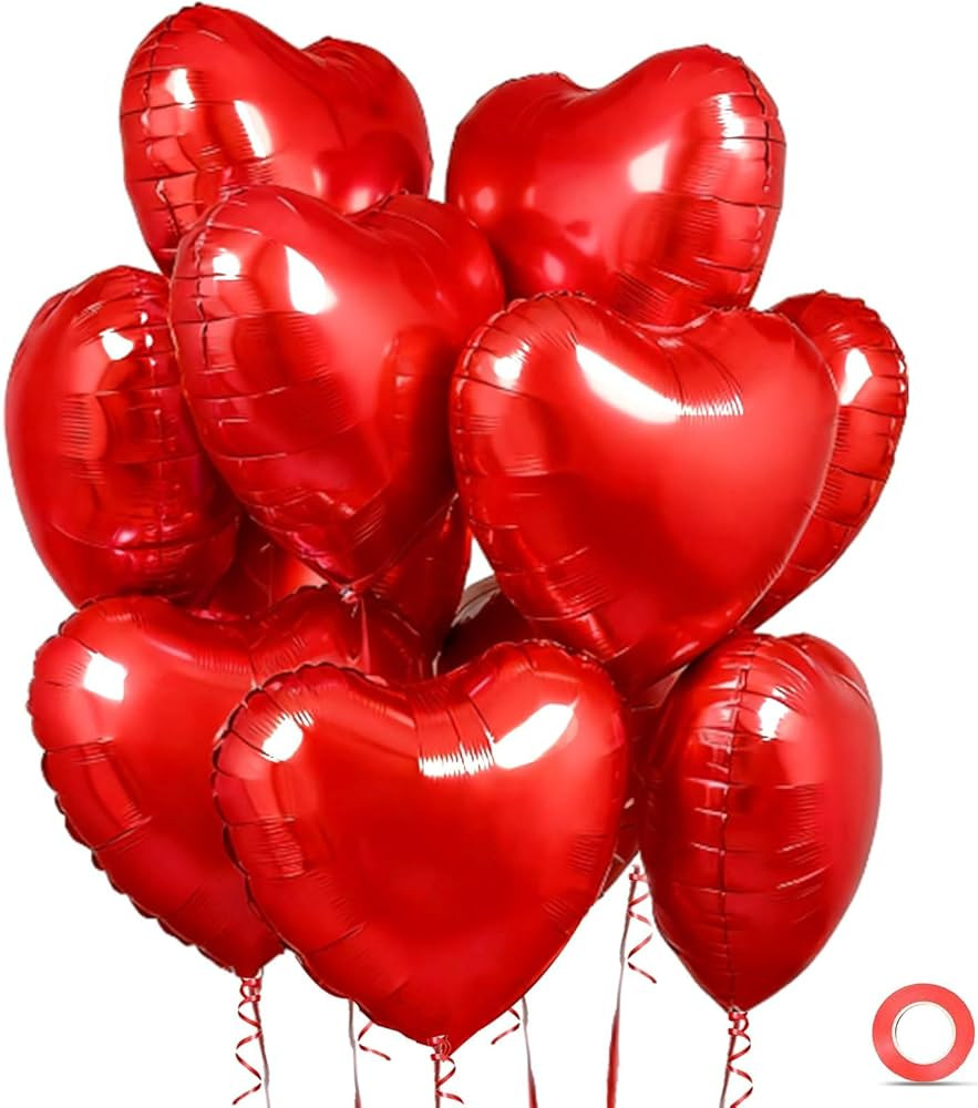 Heart Shaped Red Foil Balloons - 15 Pack 18 Inch for Valentine's Day, Birthday, Wedding, Bridal S... | Amazon (US)
