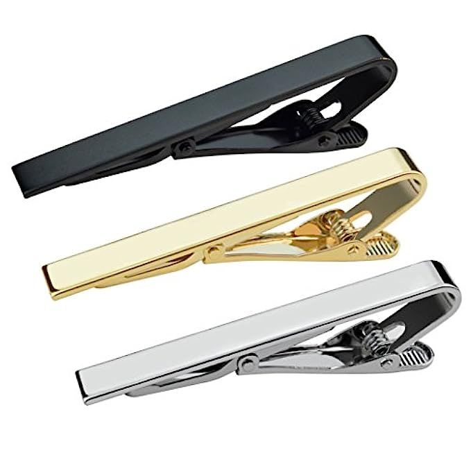 Lystaii 3pcs Tie Bar Clip, Tie Tack Pins Tie Clips for Men Silver Gold Black Necktie Bar Pinch Clip  | Amazon (US)