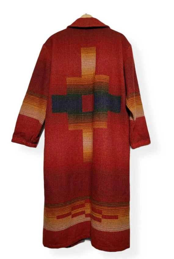 Vintage Woolrich Southwest Aztec Wool Blanket Long Jacket Coat Size L Large | Etsy (US)