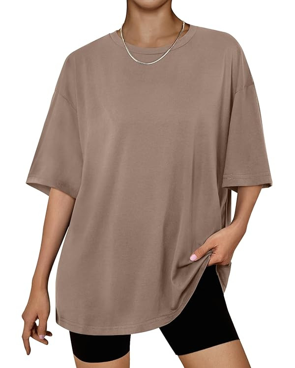 Trendy Queen Womens Oversized Summer T Shirts Fashion Workout Plus Size Tops Short Sleeve Beach V... | Amazon (US)