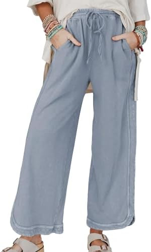Hixiaohe Women's Casual Wide Leg Sweatpants High Waist Baggy Acid Wash Pants Drawstring Athletic ... | Amazon (US)