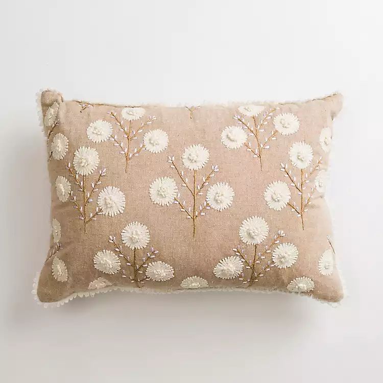 New! Neutral Floral Embroidered Eleanor Lumbar Pillow | Kirkland's Home