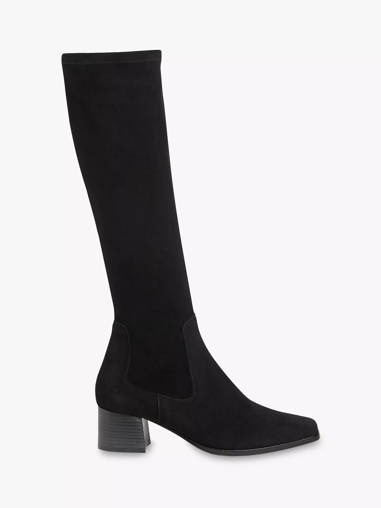 Whistles Blaire Stretch Knee High Suede Boots, Black | John Lewis (UK)