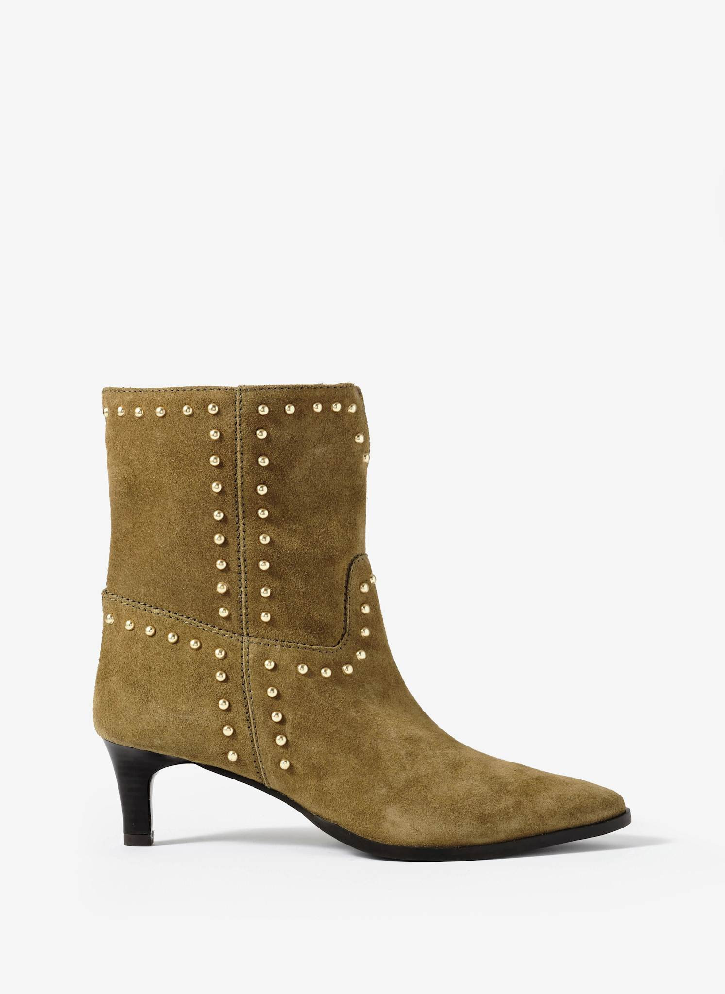 Kylie Khaki Suede Studded Ankle Boots | Mint Velvet