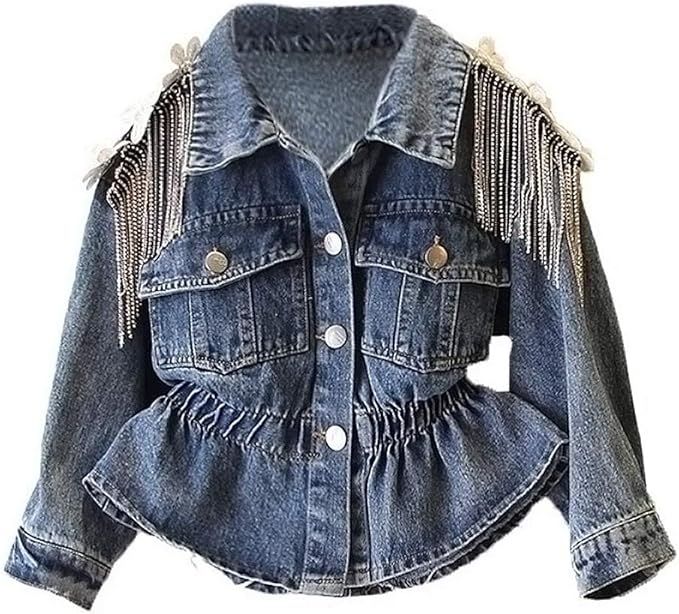 Jean Jacket for Girls Kids & Toddler with Rhinestone Tassels Denim Jacket & Outerwear Coats | Amazon (US)