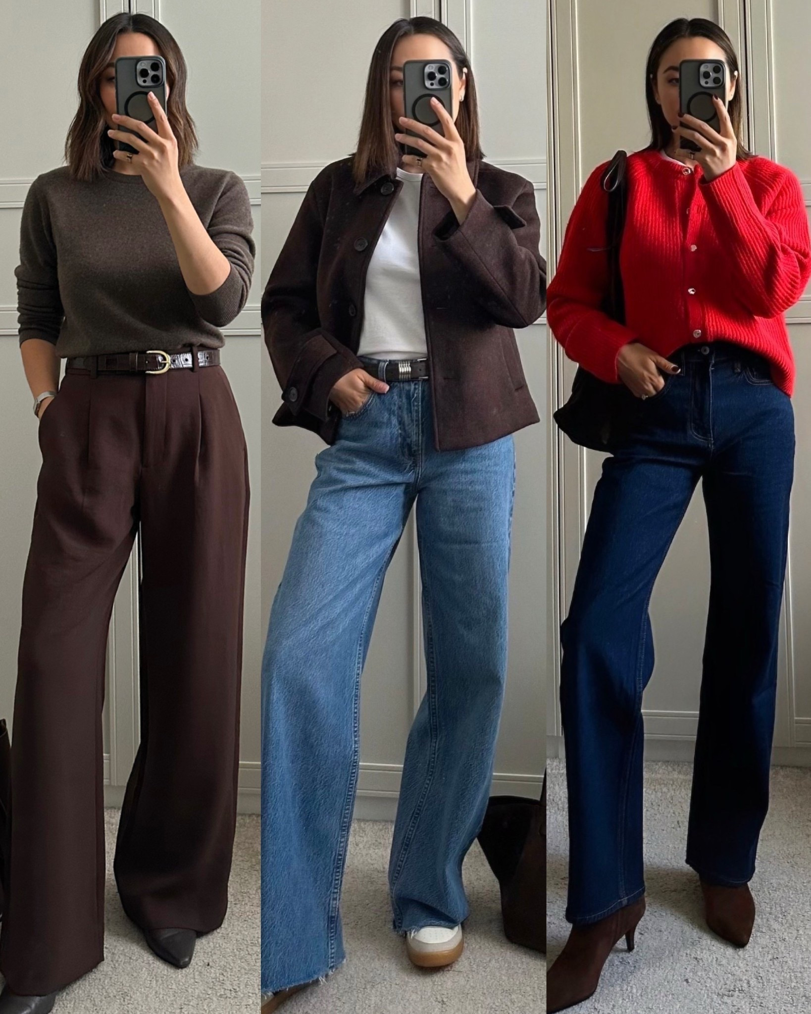 20% off almost everything at Abercrombie — only in the app, use code AF20 

Outfit 1: 
Abercrombie Sloane tailored pants — wearing size 25 in the regular length 

Outfit 2: 
Short wool coat — wearing xs 
Tee 
Wide leg jeans — size 25, regular 

Outfit 3: 
Cardigan — xs
Relaxed high waist jeans — size 25, regular 

#LTKSaleAlert