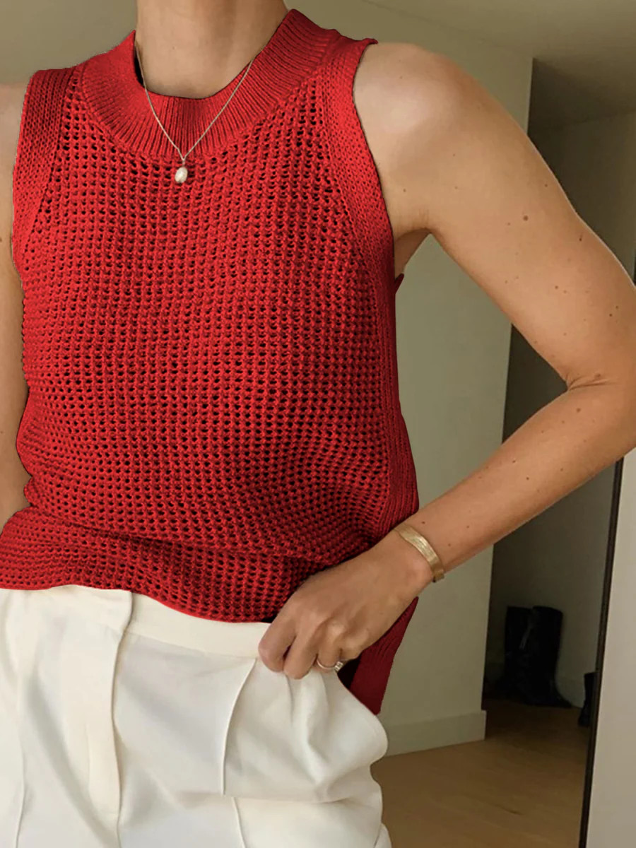 Knit Hollow Solid Tank Top | Commense