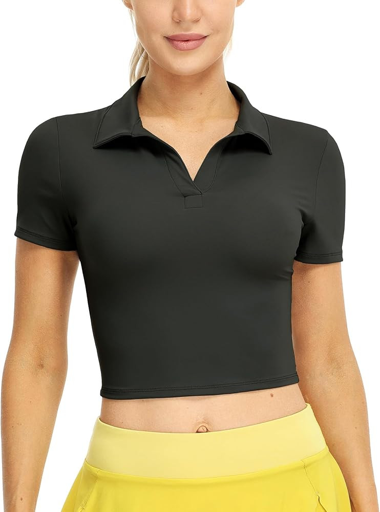 icyzone Women's Cropped Short Sleeve Polo Shirts for Workout Golf Tennis | Amazon (US)