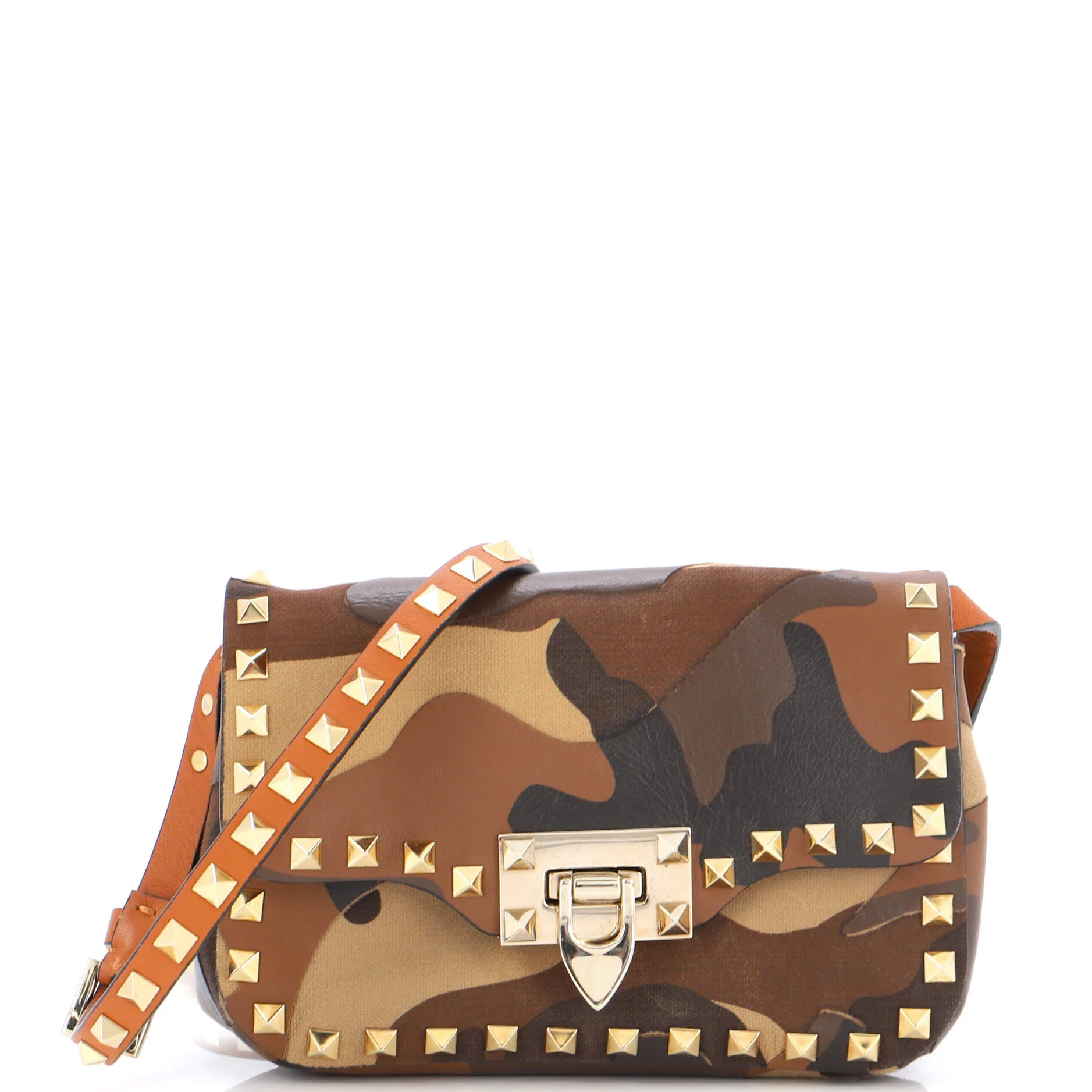 VALENTINO GARAVANI Rockstud Crossbody Bag Camo Leather and Canvas Mini | Rebag