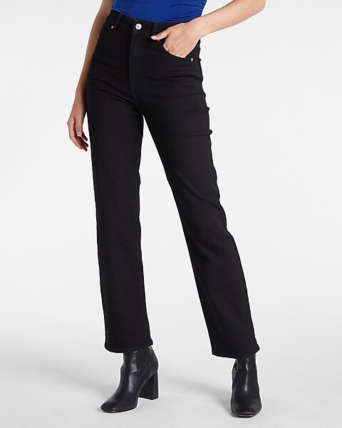 Super High Waisted FlexX Black Straight Jeans | Express