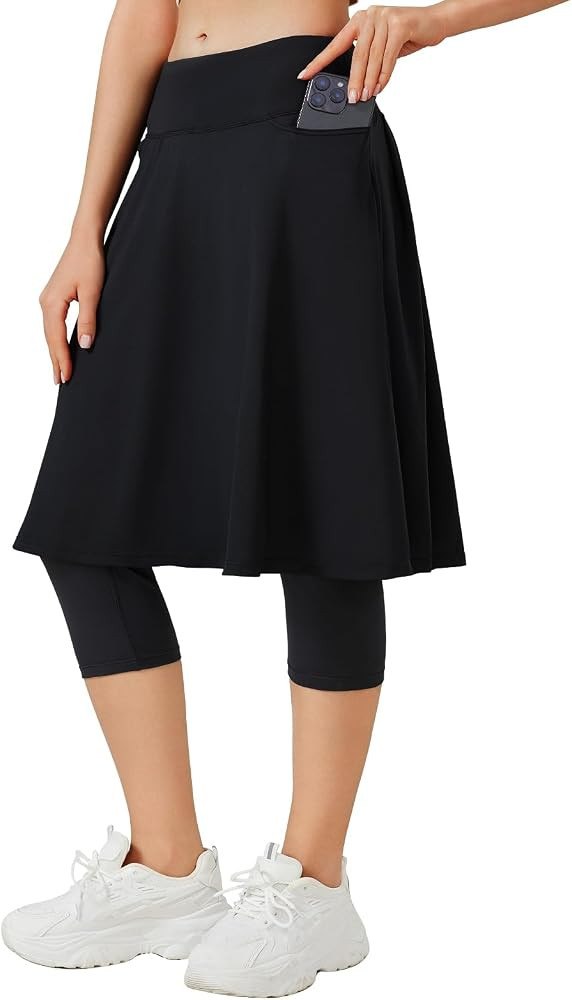 ANIVIVO 24" Long Skirted Leggings for Women Capris Leggings with Skirt | Amazon (US)