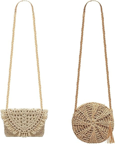 2 Pack Straw Handbags Purses Crossbody Bags for Women Boho Beach Summer Handwoven Tassel Messenge... | Amazon (US)