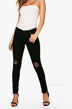 Ripped Knee Black Skinny Jeans | Boohoo.com (US & CA)