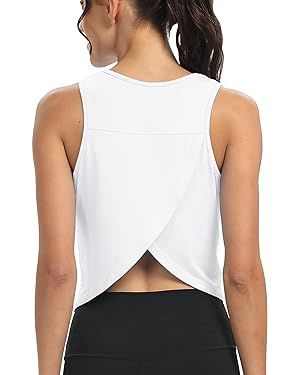 Mippo Workout Tops for Women Cropped Open Back Sleeveless Tank Tops Athletic Gym Yoga Shirts Loos... | Amazon (US)
