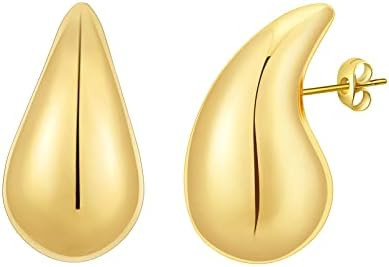 Apsvo Chunky 14K Gold Plated Hoop Earrings for Women, Lightweight Waterdrop Hollow Open Hoops, Hy... | Amazon (US)