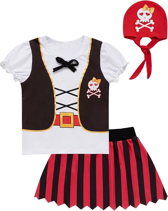 Toddler Baby Girl Outfits Halloween Costume Kid Pirate Stripe Skirt with Head Scarf | Amazon (US)